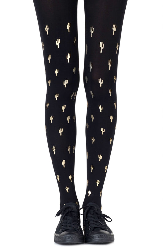 Zohara "Prickly Pear" Gold Print Tights